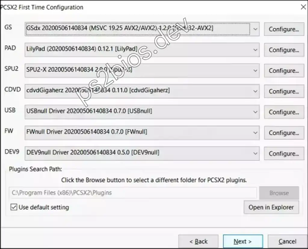 PCSX2 Setup - Selecting the imported BIOS from the list